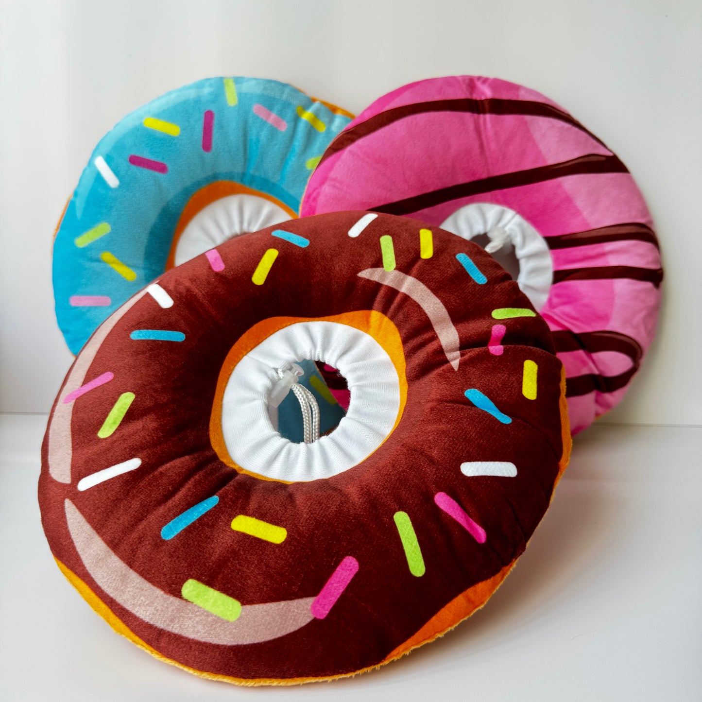✨ Soft Donut Pet Collar – Cute Recovery Cone (Pink, Blue & Brown) 🐾