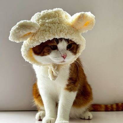 Fluffy Cat Knit Hat – Cozy Winter Cap for Cats (Brown, Pink & White) 🐱❄️