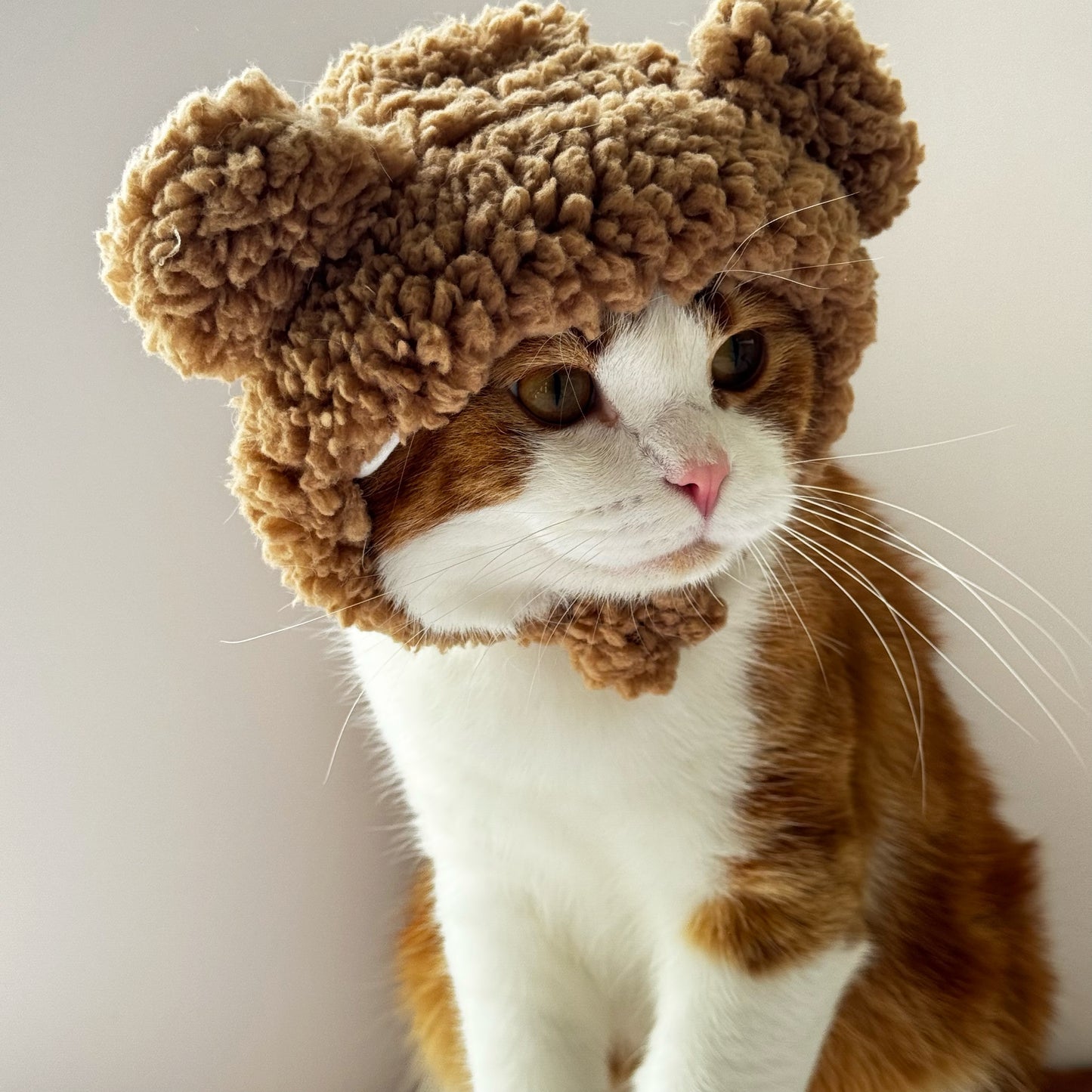 Fluffy Cat Knit Hat – Cozy Winter Cap for Cats (Brown, Pink & White) 🐱❄️