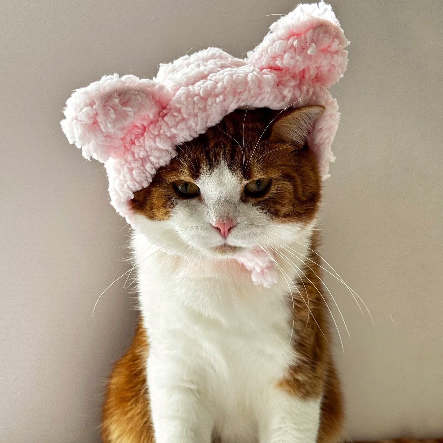 Fluffy Cat Knit Hat – Cozy Winter Cap for Cats (Brown, Pink & White) 🐱❄️
