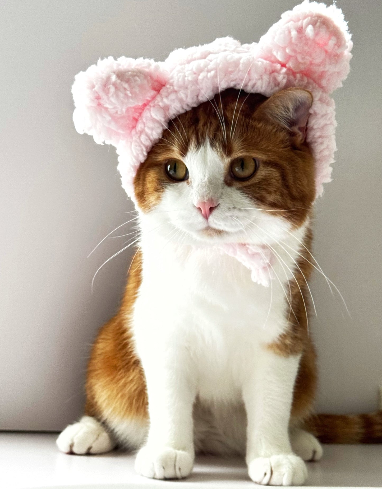 Fluffy Cat Knit Hat – Cozy Winter Cap for Cats (Brown, Pink & White) 🐱❄️