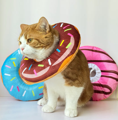 ✨ Soft Donut Pet Collar – Cute Recovery Cone (Pink, Blue & Brown) 🐾
