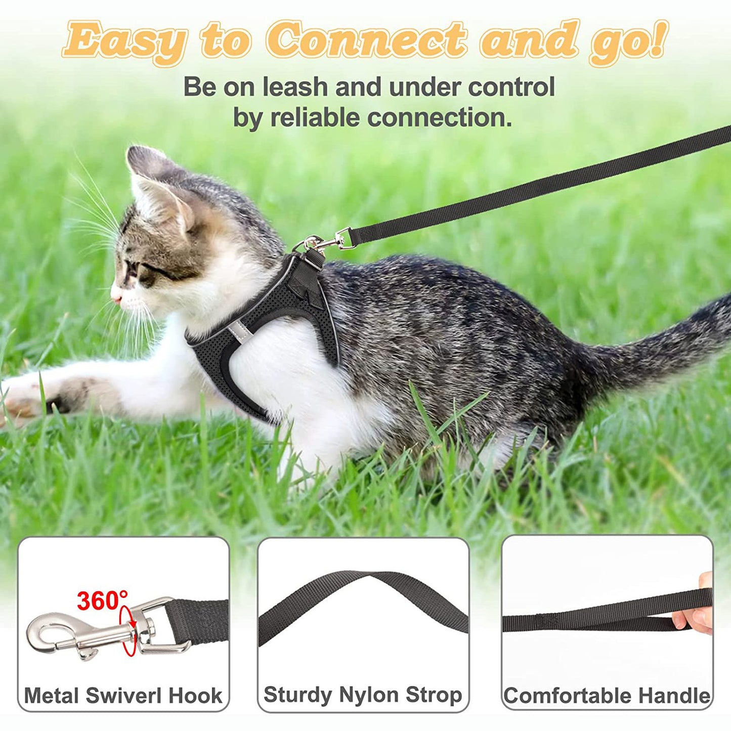 Adjustable Cat Harness & Leash Set – No-Pull, Soft & Breathable (S/M, 3 Colors) 🐾