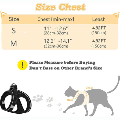 Adjustable Cat Harness & Leash Set – No-Pull, Soft & Breathable (S/M, 3 Colors) 🐾